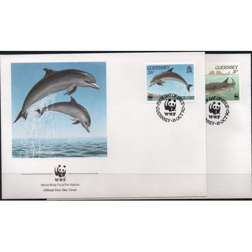 Guernesey Timbres Animaux Marins 1990 , 4 Fdc