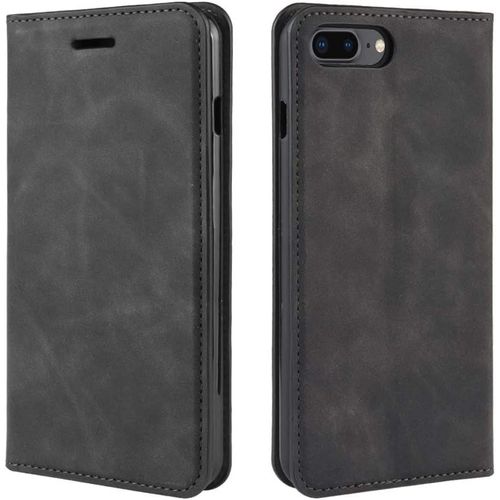 Coque Pour Iphone 8 Plus/7 Plus, Antichoc Étui Housse En Cuir À Rabat Flip Cover Case Portefeuille Avec Porte Carte, Béquille, Fermeture Magnétique Pour Apple Iphone 8 Plus, Noir