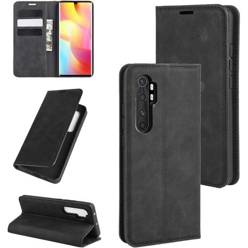 Coque Xiaomi Mi Note 10 Lite, Antichoc Étui Housse En Cuir À Rabat Flip Cover Case Portefeuille Avec Porte Carte, Béquille, Fermeture Magnétique Pour Xiaomi Mi Note 10 Lite, Noir