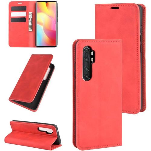 Coque Xiaomi Mi Note 10 Lite, Antichoc Étui Housse En Cuir À Rabat Flip Cover Case Portefeuille Avec Porte Carte, Béquille, Fermeture Magnétique Pour Xiaomi Mi Note 10 Lite, Rouge