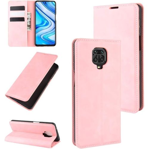 Coque Redmi Note 9s/Note 9 Pro, Antichoc Étui Housse En Cuir À Rabat Flip Cover Case Portefeuille Avec Porte Carte, Béquille, Fermeture Magnétique Pour Xiaomi Redmi Note 9s, Rose