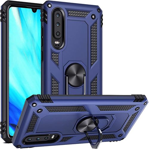 Coque Pour Huawei P30, Étui Tpu Pc Antichoc Cover Anti Rayure Housse Intégrée Plaque De Fer Avec Bague Rotatif Support Pour Huawei P30 Bleu Marin