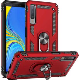 Coque Pour Galaxy A7 2018, Étui Antichoc Cover Anti Housse Avec Bague Rotatif Support Pour Samsung Galaxy A7 2018 Rouge