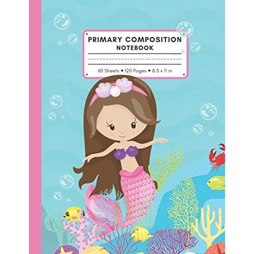 Primary Composition Notebook: Cute Mermaid Handwriting Practice Paper With Dotted Midline And Blank Picture Space Area On Top For Story Writing To Improve Creative Writing Skills