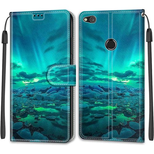 Coque Huawei P8 Lite 2017, Etui Huawei P8 Lite 2017, Étui Housse En Cuir Antichoc Flip Case Fonction Support Housse Avec Fentes De Cartes Magnétique Portefeuille Protection Case Aurore