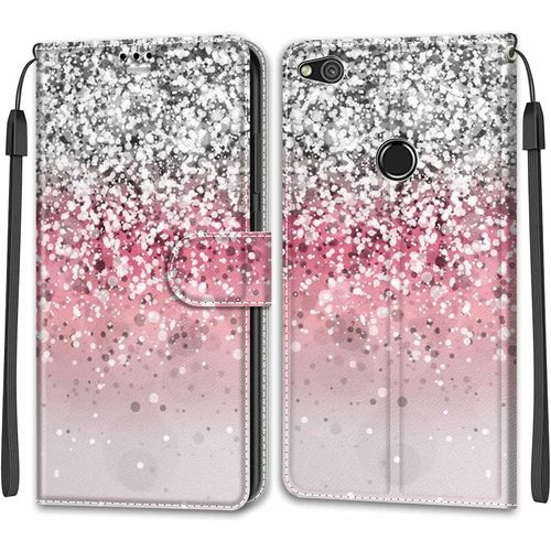Coque Huawei P8 Lite 2017, Etui Huawei P8 Lite 2017, Étui Housse En Cuir Antichoc Flip Case Fonction Support Housse Avec Fentes De Cartes Magnétique Portefeuille Protection Case Bling
