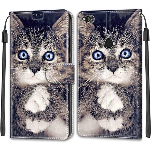 Coque Huawei P8 Lite 2017, Etui Huawei P8 Lite 2017, Étui Housse En Cuir Antichoc Flip Case Fonction Support Housse Avec Fentes De Cartes Magnétique Portefeuille Protection Case Chat 1