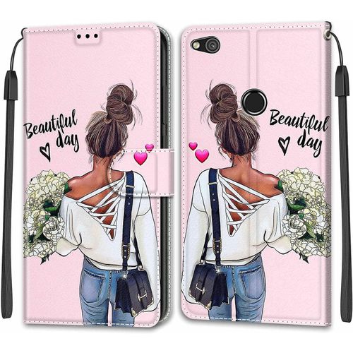 Coque Huawei P8 Lite 2017, Etui Huawei P8 Lite 2017, Étui Housse En Cuir Antichoc Flip Case Fonction Support Housse Avec Fentes De Cartes Magnétique Portefeuille Protection Case Fille