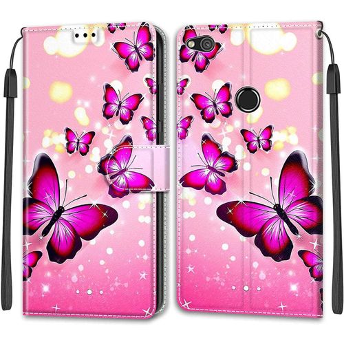 Coque Huawei P8 Lite 2017, Etui Huawei P8 Lite 2017, Étui Housse En Cuir Antichoc Flip Case Fonction Support Housse Avec Fentes De Cartes Magnétique Portefeuille Protection Case Papillon 1