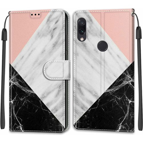Coque Xiaomi Redmi Note 7 Pro/Note 7/Note 7s, Étui Housse En Cuir Coque Antichoc Flip Case Fonction Support Housse Avec Fentes De Cartes Magnétique Portefeuille Protection Case Marbre 2