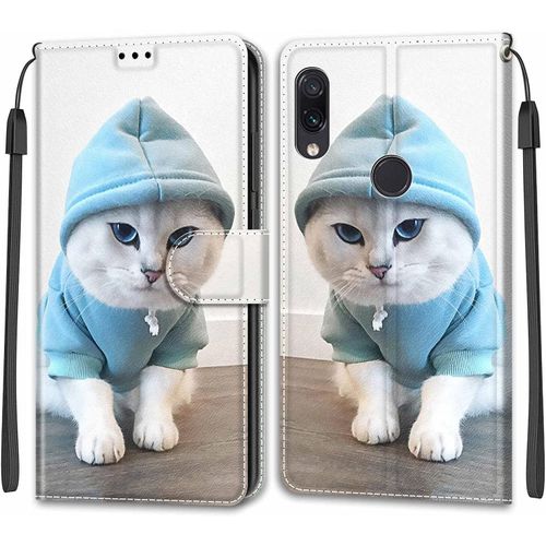 Coque Xiaomi Redmi Note 7 Pro/Note 7/Note 7s, Étui Housse En Cuir Coque Antichoc Flip Case Fonction Support Housse Avec Fentes De Cartes Magnétique Portefeuille Protection Case Chat 3