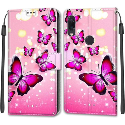 Coque Xiaomi Redmi Note 7 Pro/Note 7/Note 7s, Étui Housse En Cuir Coque Antichoc Flip Case Fonction Support Housse Avec Fentes De Cartes Magnétique Portefeuille Protection Case Papillon 1