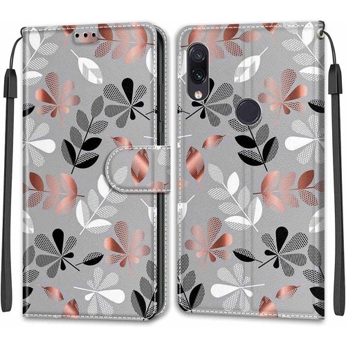 Coque Xiaomi Redmi Note 7 Pro/Note 7/Note 7s, Étui Housse En Cuir Coque Antichoc Flip Case Fonction Support Housse Avec Fentes De Cartes Magnétique Portefeuille Protection Case Feuilles