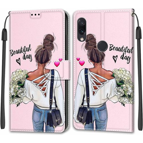 Coque Xiaomi Redmi Note 7 Pro/Note 7/Note 7s, Étui Housse En Cuir Coque Antichoc Flip Case Fonction Support Housse Avec Fentes De Cartes Magnétique Portefeuille Protection Case Fille