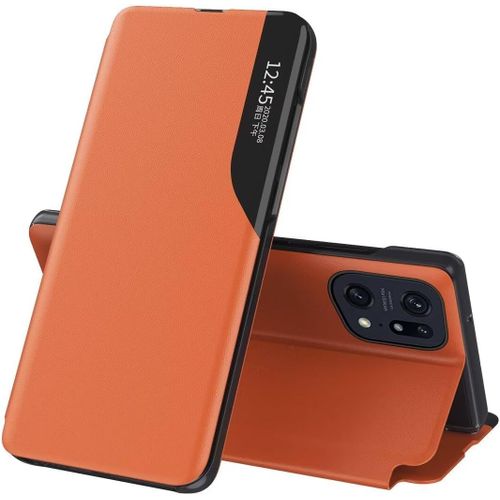 Cover Pour Oppo Find X5 Pro Coque,Flip Case En Cuir Pu,Fenêtre De Visualisation Étui,Silicone Coque Pour Oppo Find X5 Pro Case Orange