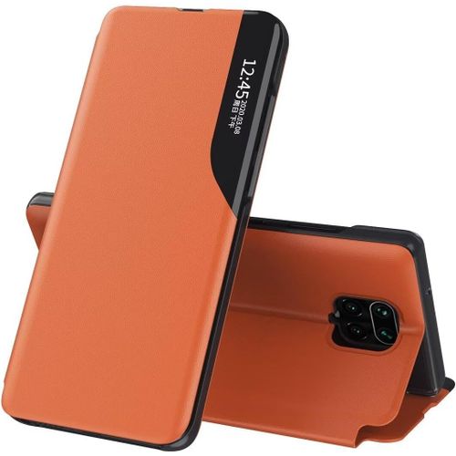 Cover Pour Xiaomi Redmi Note 9 Pro Coque,Flip Case En Cuir Pu,Fenêtre De Visualisation Étui,Silicone Coque Pour Xiaomi Redmi Note 9 Pro Case Orange