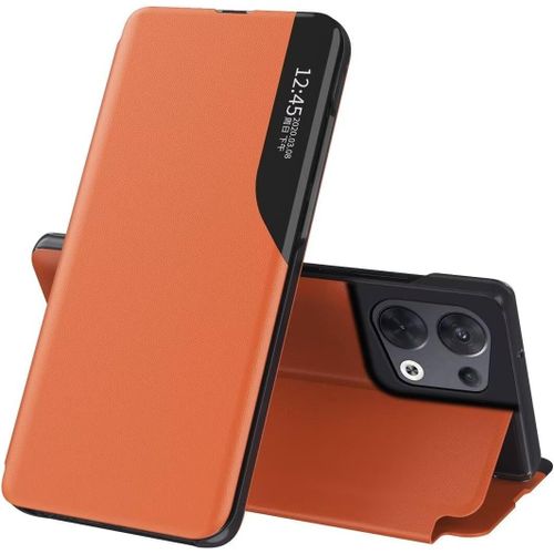 Cover Pour Oppo Reno 8 Coque,Flip Case En Cuir Pu,Fenêtre De Visualisation Étui,Silicone Coque Pour Oppo Reno 8 Case Orange