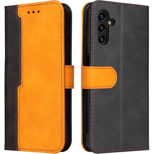 Housse Pour Telephone Samsung Galaxy A04s A13 5g Etui, Pu/Tpu Rétro Retourner Cuir Coque Magnétique Anti Chute Portefeuille Protection Case Cover, Orange
