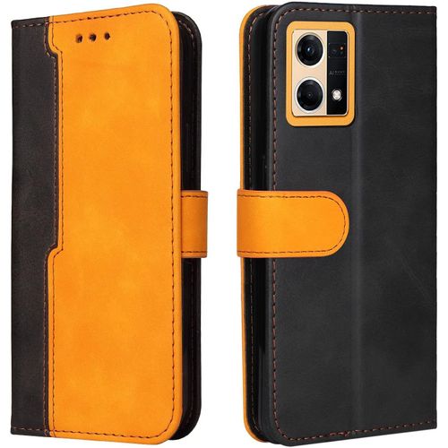 Housse Pour Telephone Oppo Reno 7 4g Oppo Reno7 Etui Pu/Tpu Rétro Retourner Cuir Coque Magnétique Anti Chute Portefeuille Protection Case Cover Orange