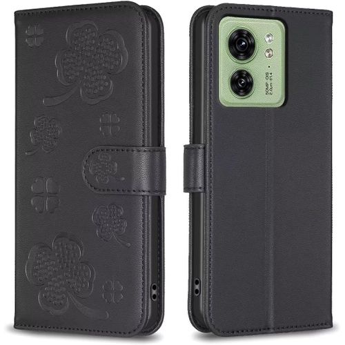 Etui Smartphone Coque Pour Motorola Edge 40 + 2 Pièces Verre Trempé, Etui Protection Housse Premium En Cuir Pu, Antivol, Fermeture Magnétique Flip Case - Noir