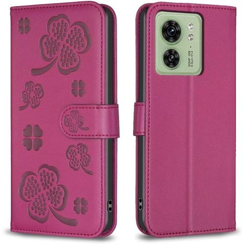 Etui Smartphone Coque Pour Motorola Edge 40 + 2 Pièces Verre Trempé, Etui Protection Housse Premium En Cuir Pu, Antivol, Fermeture Magnétique Flip Case - Rouge