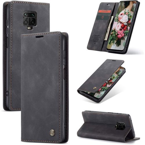 Coque Pour Xiaomi Redmi Note 9s / Note 9 Pro,Ultra Mince Portefeuille, Emplacement Carte,Rabat Flip Phone Case, Clapet Folio Étui,Cuir Pu Housse Et Tpu Bumper Protection-Noir