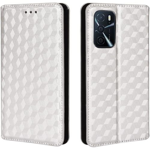 Housse Pour Oppo A16s/Oppo A54s/Oppo A16 Etui, Pu/Tpu Retourner Cuir Coque Magnétique Portefeuille Protection Case Cover, Argent