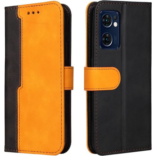 Housse Pour Telephone Oppo Find X5 Lite Etui Pu/Tpu Rétro Retourner Cuir Coque Magnétique Anti Chute Portefeuille Protection Case Cover Orange