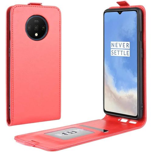 Coque Pour Oneplus 7t 6.55"" Premium Pu Étui En Cuir Housse Avec Magnetique Et Carte Slot Flip Coque Pour Oneplus 7t Smartphone Rouge