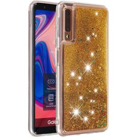 Coque Pour Samsung Galaxy A7 2018, Ultra Mince Coque Liquide Silicone Souple Étui Paillette Bling Glitter Housse De Protection Antichoc Bumper Case Pour Samsung Galaxy A7 2018 - Or