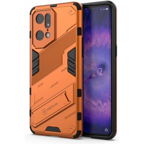 Coque Pour Oppo Find X5 Pro Avec Holder Support, Etui Doublure En Silicone Tpu + Résistante Aux Chocs Pc, Protection Antichoc Case Cover Bumper - Orange