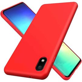 Coque Xiaomi Redmi 7a Tpu Etui De Téléphone En Silicone Liquide De Téléphone Protection Antichoc Anti-Slip Etui Case Avec Tissu Microfibre Coussin Housse, Rouge
