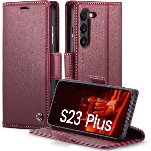 Coque Pour Samsung Galaxy S23 Plus Etui Rfid Protection Housse En Premium Cuir Pochette Portefeuille Rabat Clapet Case Porte Carte Magnétique Étui Pour Samsung S23+ Plus 6.6''-Rouge