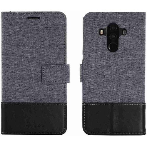 Portefeuille Coque Pour Huawei Mate 10 Pro Smartphone Pu Cuir Flip Magnétique Housse Avec Carte Fentes Et Stand Fonction Style De Toile De Lin Noir