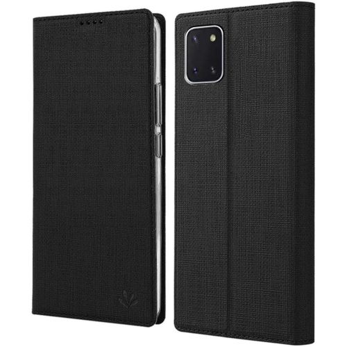 Coque Samsung Galaxy Note10 Lite, Texture Tissu Haute Qualité Cuir Pu + Étui Intérieur Pu Souple, Étui Rabat Adsorption Magnétique Caché Pour Samsung Galaxy Note10 Lite - Noir
