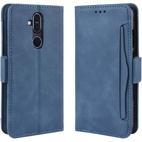Étui Nokia 8.1, Pu Cuir Tpu Coque Intérieure Boucle Magnétique Étui À Rabat Fonction Support Fente Carte Intégrée Bo Tier Supplémentaire Fente Carte Pour Nokia 8.1 - Bleu