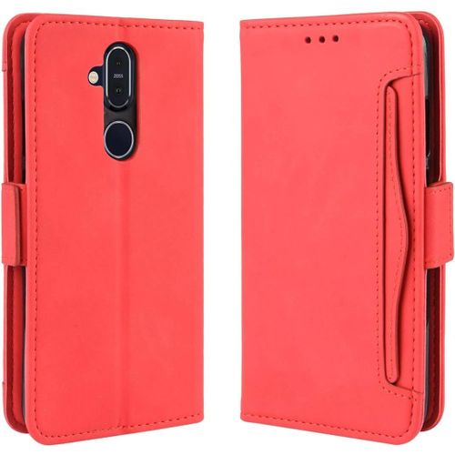 Étui Nokia 8.1, Pu Cuir Tpu Coque Intérieure Boucle Magnétique Étui À Rabat Fonction Support Fente Carte Intégrée Bo Tier Supplémentaire Fente Carte Pour Nokia 8.1 - Rouge