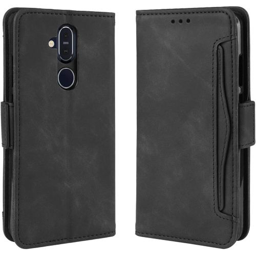 Étui Nokia 8.1, Pu Cuir Tpu Coque Intérieure Boucle Magnétique Étui À Rabat Fonction Support Fente Carte Intégrée Bo Tier Supplémentaire Fente Carte Pour Nokia 8.1 - Noir