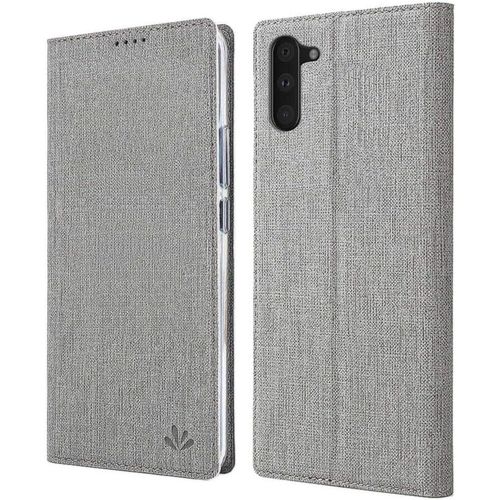 Coque Samsung Galaxy Note10, Texture Tissu Haute Qualité Cuir Pu + Étui Intérieur Pu Souple, Étui Rabat Adsorption Magnétique Caché Pour Samsung Galaxy Note10 - Gris