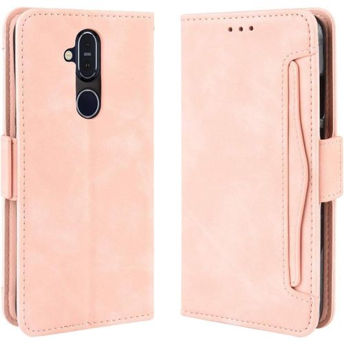 Étui Nokia 8.1, Pu Cuir Tpu Coque Intérieure Boucle Magnétique Étui À Rabat Fonction Support Fente Carte Intégrée Bo Tier Supplémentaire Fente Carte Pour Nokia 8.1 - Rose