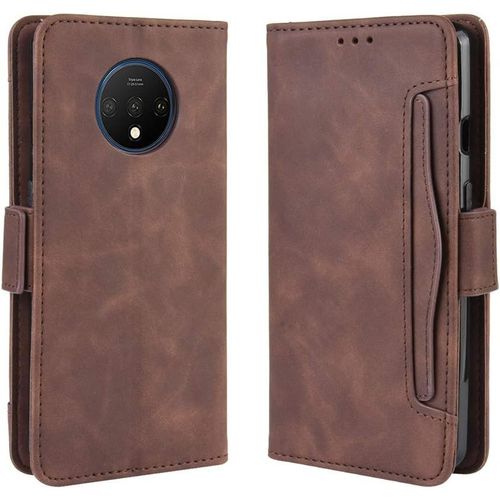 Étui Oneplus 7t, Pu Cuir Tpu Coque Intérieure Boucle Magnétique Étui À Rabat Fonction Support Fente Carte Intégrée Bo Tier Supplémentaire Fente Carte Pour Oneplus 7t - Marron
