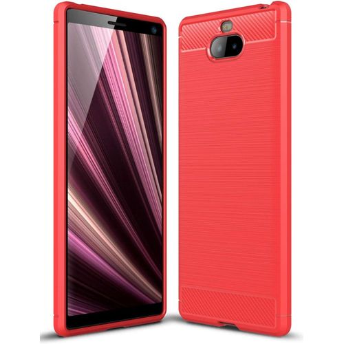 Coque Xperia 10 Plus, Etui De Protection En Tpu Ultra-Mince Souple Et Léger Avec Conception En Fibre De Carbone Pour Sony Xperia 10 Plus - Rouge