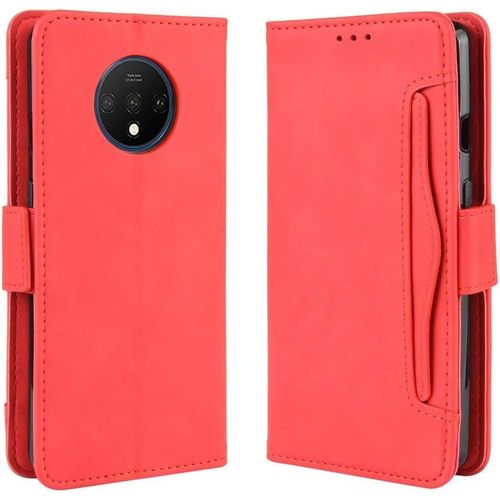 Étui Oneplus 7t, Pu Cuir Tpu Coque Intérieure Boucle Magnétique Étui À Rabat Fonction Support Fente Carte Intégrée Bo Tier Supplémentaire Fente Carte Pour Oneplus 7t - Rouge