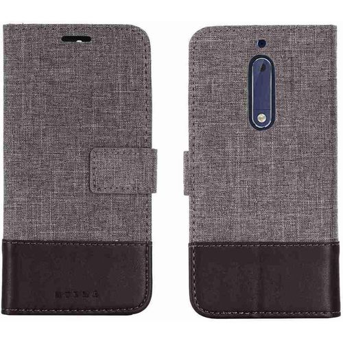 Portefeuille Coque Pour Nokia 5 2017 Smartphone Pu Cuir Flip Magnétique Housse Avec Carte Fentes Et Stand Fonction Style De Toile De Lin Marron