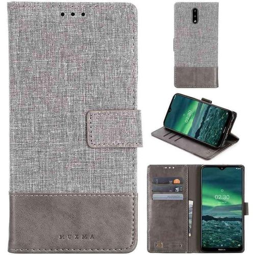 Portefeuille Coque Pour Nokia 2.3 Smartphone Pu Cuir Flip Magnétique Housse Avec Carte Fentes Et Stand Fonction Style De Toile De Lin Gris
