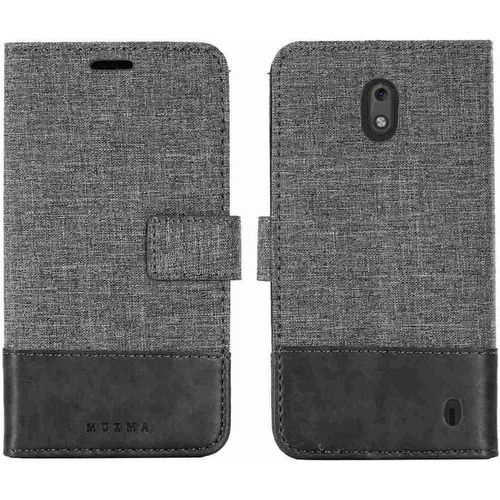 Portefeuille Coque Pour Nokia 2 2018 Smartphone Pu Cuir Flip Magnétique Housse Avec Carte Fentes Et Stand Fonction Style De Toile De Lin Gris