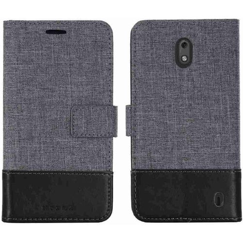 Portefeuille Coque Pour Nokia 2 2018 Smartphone Pu Cuir Flip Magnétique Housse Avec Carte Fentes Et Stand Fonction Style De Toile De Lin Noir