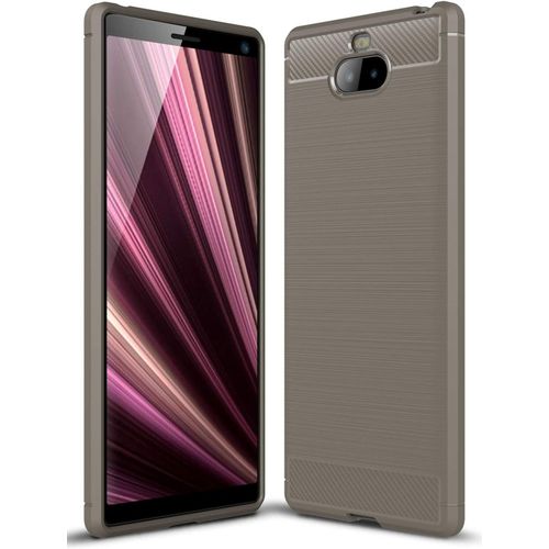 Coque Xperia 10 Plus, Etui De Protection En Tpu Ultra-Mince Souple Et Léger Avec Conception En Fibre De Carbone Pour Sony Xperia 10 Plus - Gris