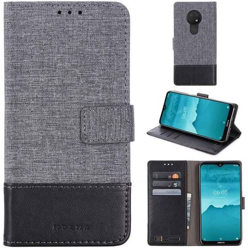 Portefeuille Coque Pour Nokia 6.2/Nokia 7.2 Smartphone Pu Cuir Flip Magnétique Housse Avec Carte Fentes Et Stand Fonction Style De Toile De Lin Noir