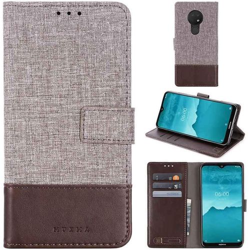 Portefeuille Coque Pour Nokia 6.2/Nokia 7.2 Smartphone Pu Cuir Flip Magnétique Housse Avec Carte Fentes Et Stand Fonction Style De Toile De Lin Marron